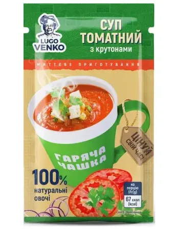Суп швидкого приготування Lugo Venko томатний з крутонами 17 г 20 шт Суп швидкого приготування Lugo Venko томатний з крутонами 17 г 20 шт